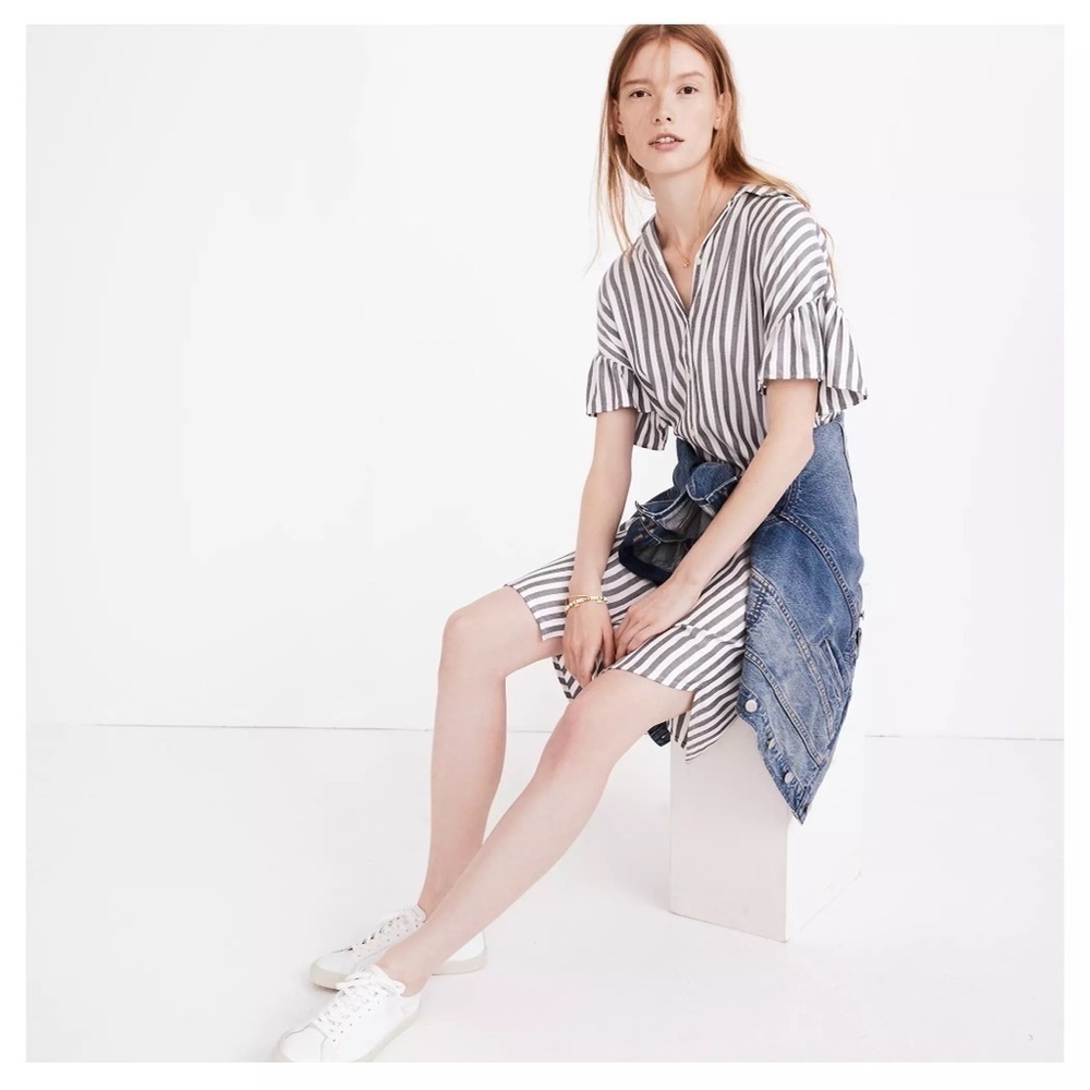 MADEWELL STRIPED COURIER RUFFLE-SLEEVE SHIRTDRESS - Picture 3 of 7